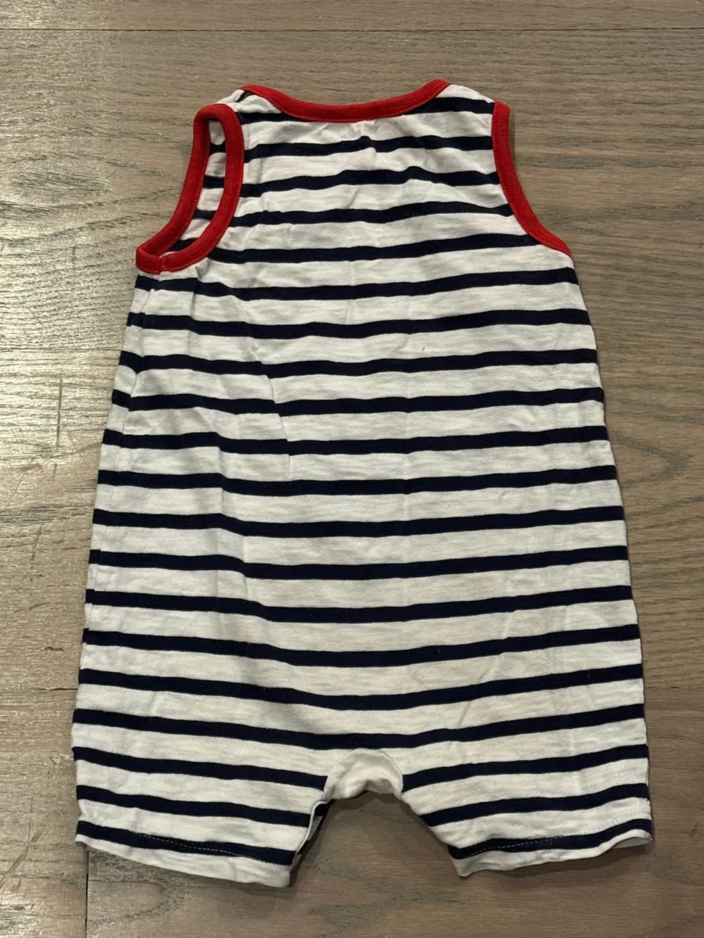 GAP Navy and White Striped Baby One-Piece with Red Trim